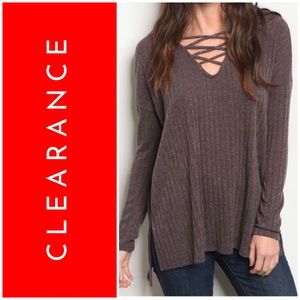 MOCHA HIGH LOW LACE UP TOP